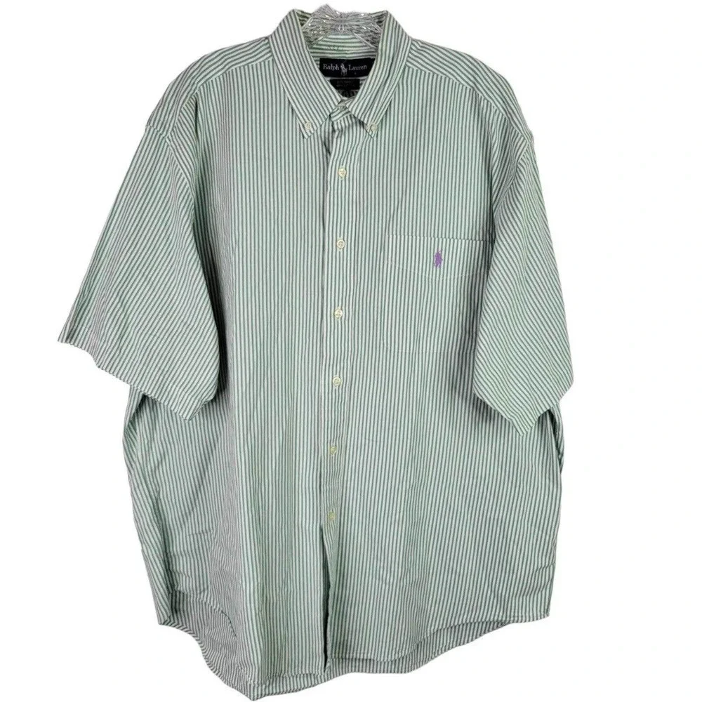 Polo Ralph Lauren Big Shirt Oxford Men's L Green Striped SS Button Down Cotton